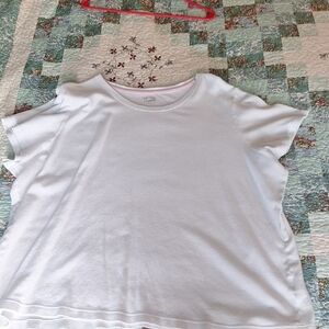 Basic Editions White and Pink Trim Top